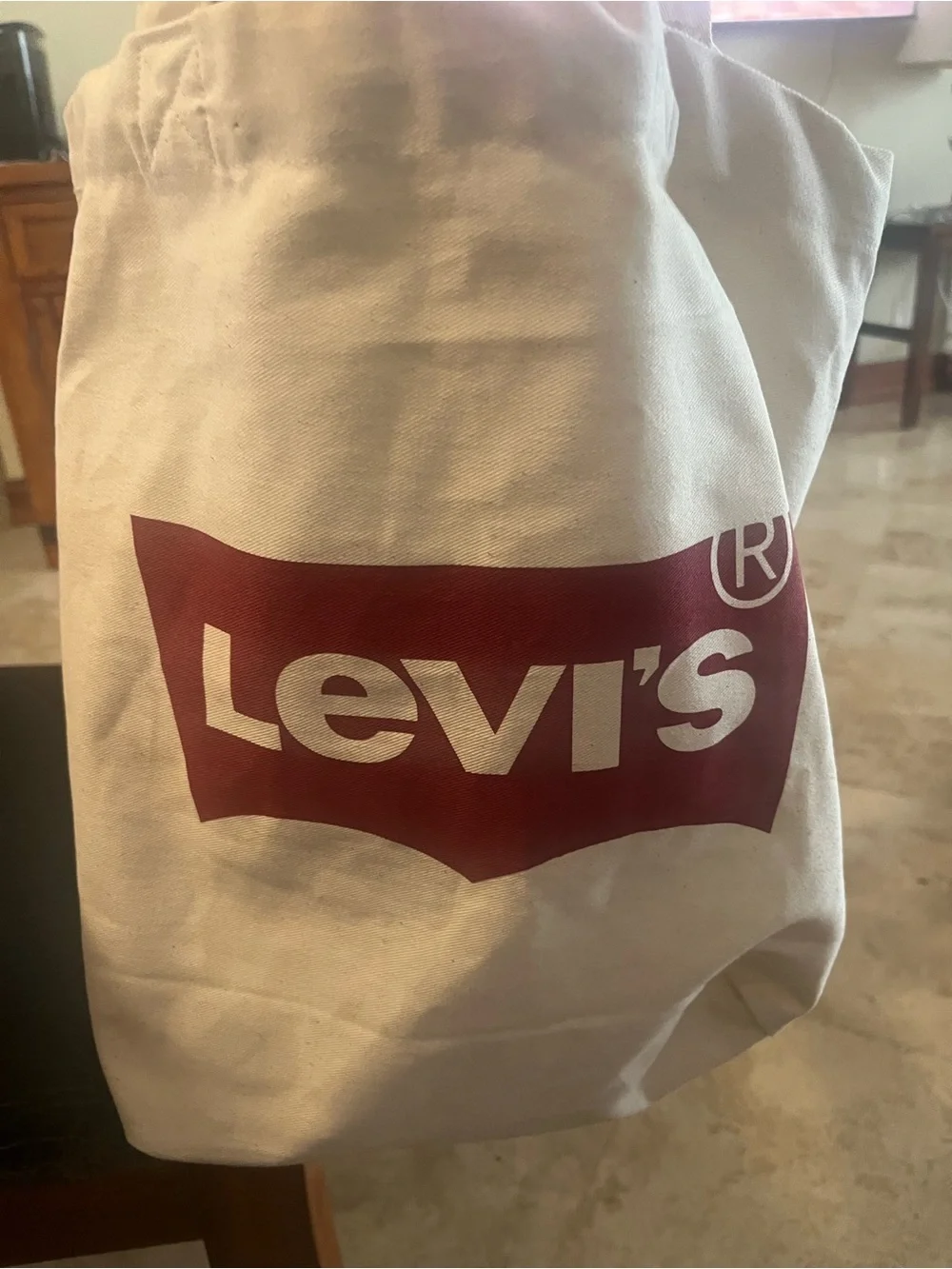 Levi's White Canvas Tote with Red Logo Panel